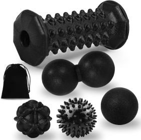 Massage Ball & Foot Roller 5 in 1 Set,Foot Massager Roller-Lacrosse,Peanut,Spiky
