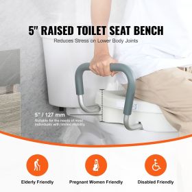 Raised Toilet Seat, 5" Height Raised, 350 lbs Weight Capacity, for Round and Elongated Toilet, Twist Lock Installation,19.1" - 21.7" Adjustable W