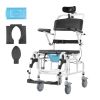 Shower Wheelchair, 17.5in Width Aluminum Alloy Bathroom Wheelchair for Inside Shower, Adjustable Rolling Shower Chair w/ Brake for Disabled Adult