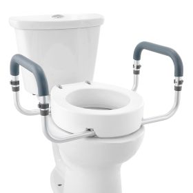 Raised Toilet Seat, 3.5" Height Raised, 300 lbs Weight Capacity, for Standard Round Toilet, Aluminum Handrail, with EVA Armrest Padding, for Elde