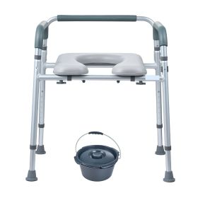 Commode Chair, Bedside Commode with Padded Seat and Arms, 7-Level Adjustable Height, 5.8L Removable Bucket, Easy to Assemble, 350 LBS Capacity