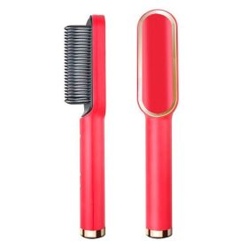 Hair Straightener Brush Straightening Curler Hot Comb Electric Adjustable Heat (Straightener Color: Red)