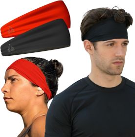 Sweat Band Workout Headbands for Women and Men - Sweatbands for Men - Moisture Wicking Sports Sweat Bands Headbands for Women, Running,Cycling,Yo (Color: 1-Black & 1-Red)