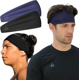 Sweat Band Workout Headbands for Women and Men - Sweatbands for Men - Moisture Wicking Sports Sweat Bands Headbands for Women, Running,Cycling,Yo (Color: [2-Pack] 1-Black & 1-Navy)