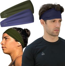 Sweat Band Workout Headbands for Women and Men - Sweatbands for Men - Moisture Wicking Sports Sweat Bands Headbands for Women, Running,Cycling,Yo (Color: 2-Pack] 1-OD Green & 1-Navy)