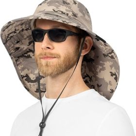 Wide Brim Sun Hat with Neck Flap, UPF50+ Hiking Safari Fishing Hat for Men Women, Sun Protection Beach Hat (Color: Gray Camo)