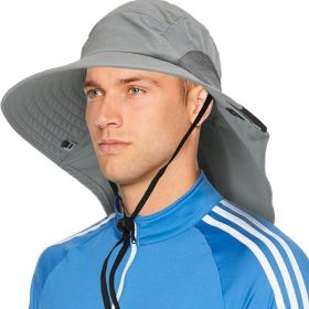 Wide Brim Sun Hat with Neck Flap, UPF50+ Hiking Safari Fishing Hat for Men Women, Sun Protection Beach Hat (Color: Gray)