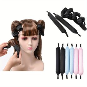 12PCS Lazy Hair Curler Set with Button Foam Rollers Big Wavy Curling Tube Foam Hair Curling Tool (Color: Pink)